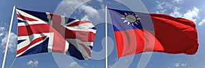 National flags of Great Britain and Taiwan, 3d rendering
