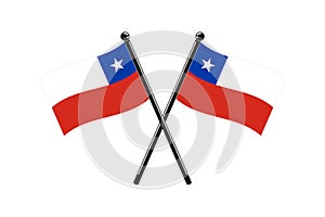 national flags of Republic of Chile crossed on the sticks