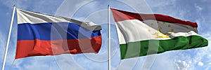National flags of Russia and Tajikistan, 3d rendering