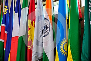 National flags of several countries, international cooperation
