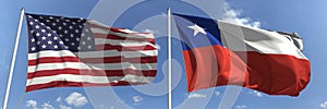 National flags of the United States and Chile, 3d rendering