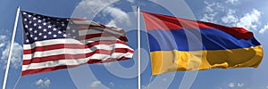 National flags of the USA and Armenia, 3d rendering