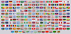 National flags. World countries flag emblems, europe, asia, south and north america national symbols vector illustration