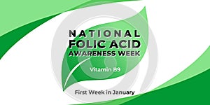 National folic acid awareness week. Vector web banner, poster, card for social media. Text National folic acid awareness week,