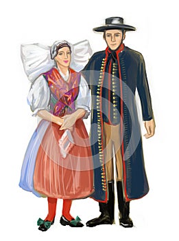 National folk Czech Republic Bohemia region Pilsen Plzen costume girl and boy. Czech and Bohemia traditions and culture.