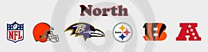 National Football League NFL, NFL 2022. Season 2021-2022. AFC North. Baltimore Ravens, Cleveland Browns, Cincinnati Bengals,