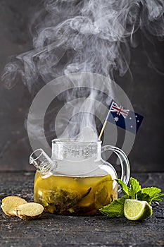 national fruit tea in a teapot on the table