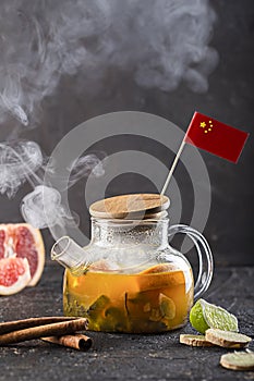 national fruit tea in a teapot on the table