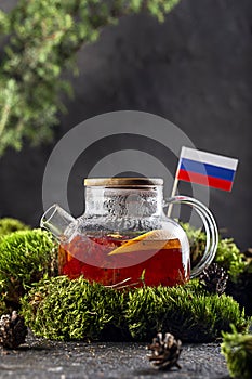 national fruit tea in a teapot on the table