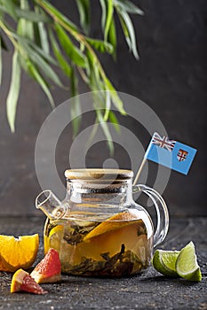 national fruit tea in a teapot on the table