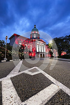 National Gallery Singapore lit up with Red and White light