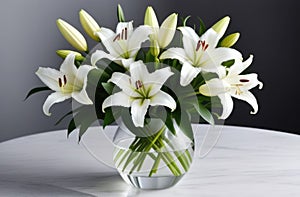 National Grandmothers Day, International Women\'s Day, Mother\'s Day, bouquet of white lilies in a glass vase, s