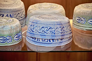 National hats of the Tatar people. Showcase gift shop. Republic of Tatarstan, Russia photo