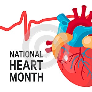 National heart month concept in flat style