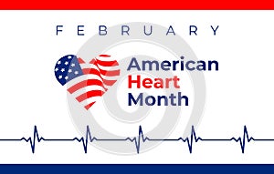 National heart month in February. American flag and heart concept design. For banner, flyer, poster and social medial