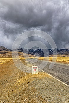 National highway on the plateau of Zhada County on a cloudy day