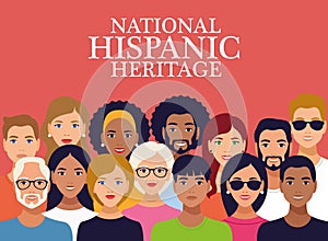 National hispanic heritage celebration lettering with group of people