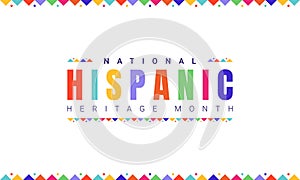 National Hispanic Heritage Month horizontal banner template with colorful text and flags on white background. Influence