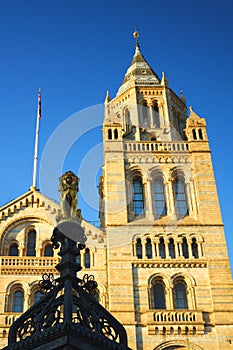 National History Museum in London, clear blue sky