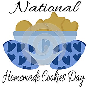National Homemade Cookies Day, idea for poster, banner or booklet, set of cookies and potholders