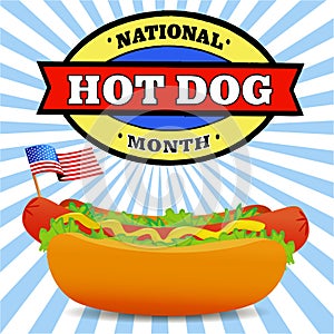 National hot dog month poster illustration  american flag and hot dog