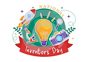 National Inventors Day Vector Illustration on February 11 Celebration of Genius Innovation to Honor Creator of Science in Flat