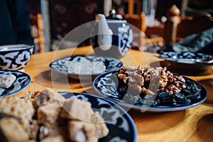 National islamic tea ceremony with desserts in Uzbekistan