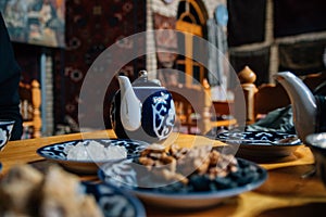 National islamic tea ceremony with desserts in Uzbekistan