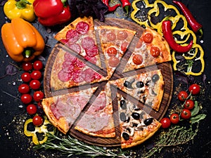 National italian meal pizza slice quattro stagioni