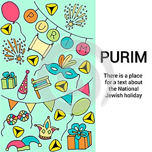 National Jewish holiday. Purim holiday concept. Hand drawn vector illustration in doodle style.