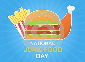 National junk food day poster with burger and fries