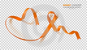 National Kidney Cancer Awareness Month. Orange Color Ribbon Isolated On Transparent Background. Vector Design Template