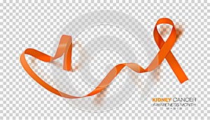 National Kidney Cancer Awareness Month. Orange Color Ribbon Isolated On Transparent Background. Vector Design Template For Poster