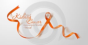 National Kidney Cancer Awareness Month. Orange Color Ribbon Isolated On Transparent Background. Vector Design Template For Poster
