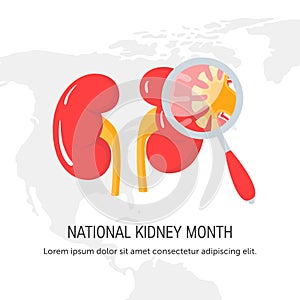 National kidney month concept in flat style