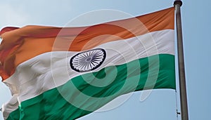 National landmark waving tricolor flagpole, symbol of patriotism and pride generated by AI