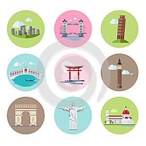 National Landmarks Vector Illustration Set in Flat photo