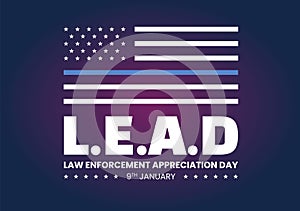 National Law Enforcement Appreciation Day or LEAD on January 9th to Thank and Show Support in Flat Cartoon Hand Drawn Illustration