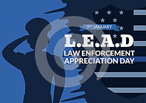 National Law Enforcement Appreciation Day or LEAD on January 9th to Thank and Show Support in Flat Cartoon Hand Drawn Illustration