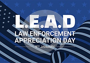 National Law Enforcement Appreciation Day or LEAD on January 9th to Thank and Show Support in Flat Cartoon Hand Drawn Illustration