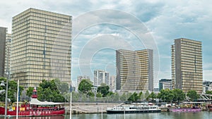 National Library of France timelapse, whose four buildings in the form of open books surround a wooded area. photo