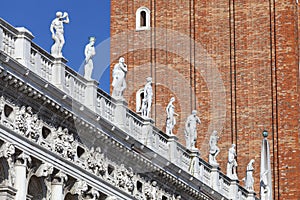 National Library of St Mark`s Biblioteca Marciana, statues at photo