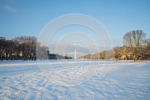 National Mall In Washington DC Covered In Snow
