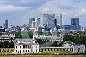 National maritime museum and Canary Wharf in London.