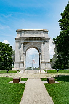 National Memorial Arch framing America`s flag