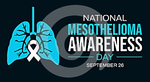 National mesothelioma awareness day background with ribbon, lung and typography on the side photo