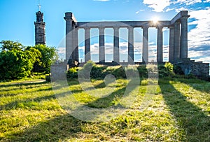 National Monument on the Calton Hill on the sunny day, at Edinburgh city, Scotland.