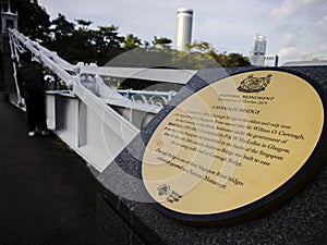 National Monument cavenagh bridge Singapore placard