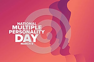 National Multiple Personality Day. March 5. Holiday concept. Template for background, banner, card, poster with text