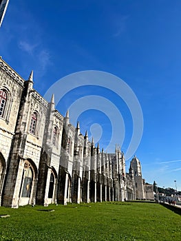 The National Museum of Archaeology with a blue sky in Lisbon, Portugal